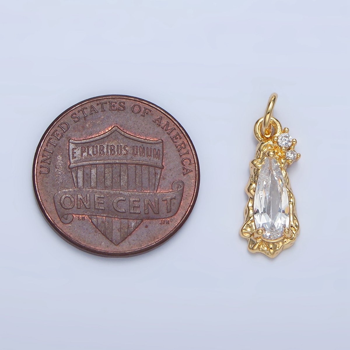 24K Gold Filled Molten Clear, Pink CZ Cluster Teardrop Charm | X931 X932