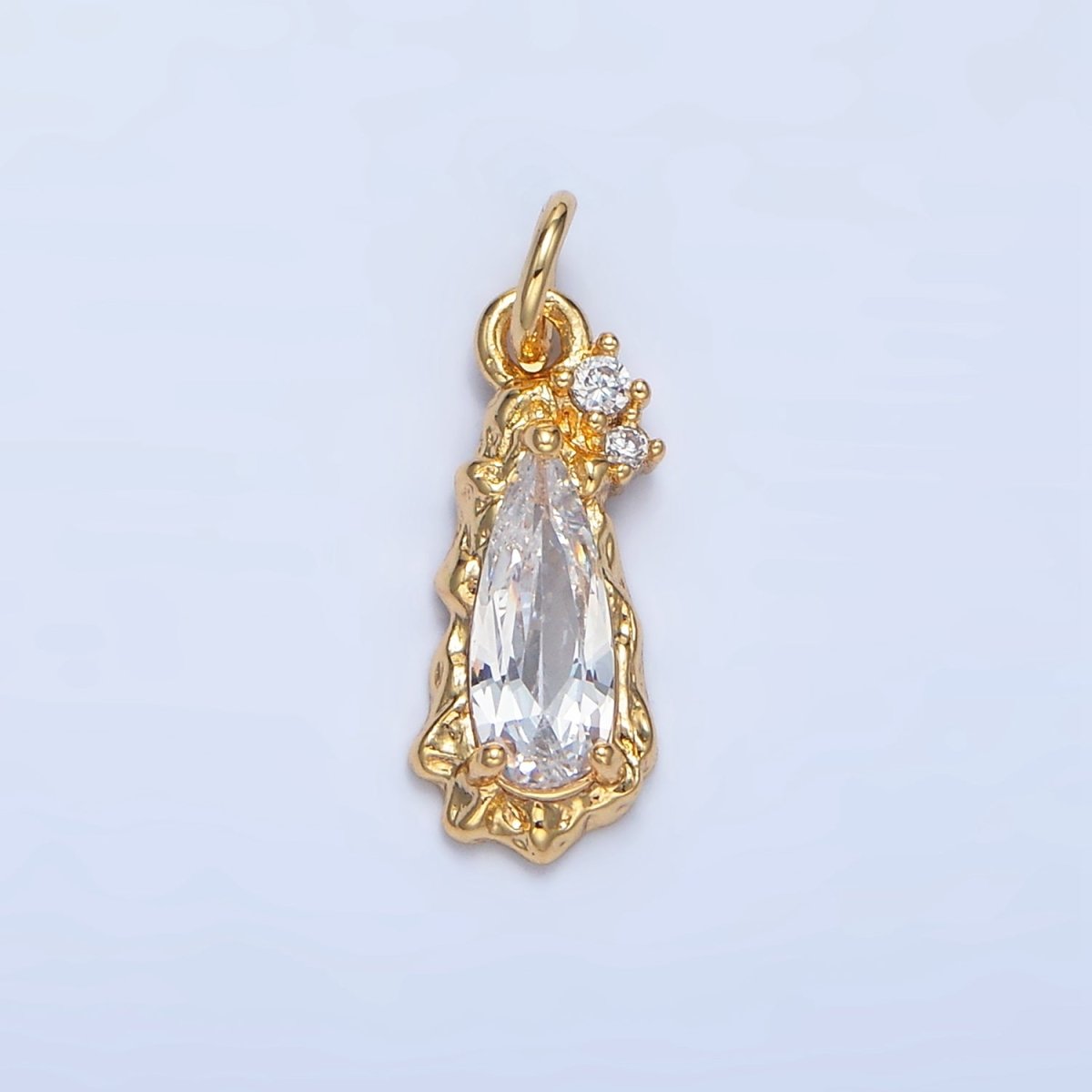 24K Gold Filled Molten Clear, Pink CZ Cluster Teardrop Charm | X931 X932