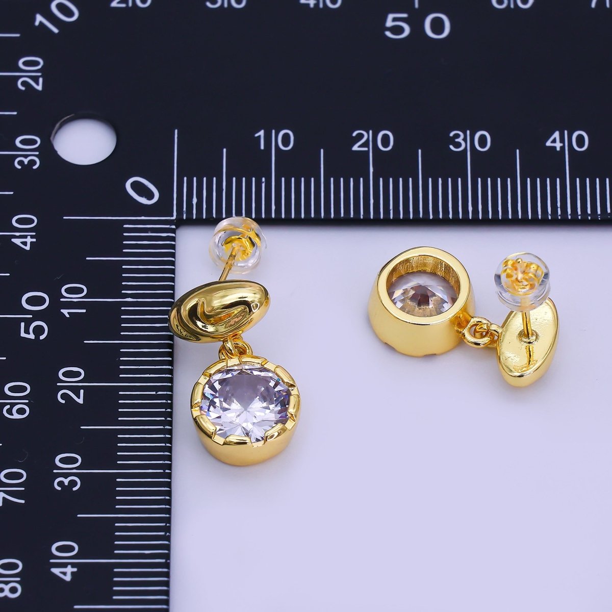 24K Gold Filled Molten Oval Clear Round CZ Drop Stud Earrings | AI506 - DLUXCA