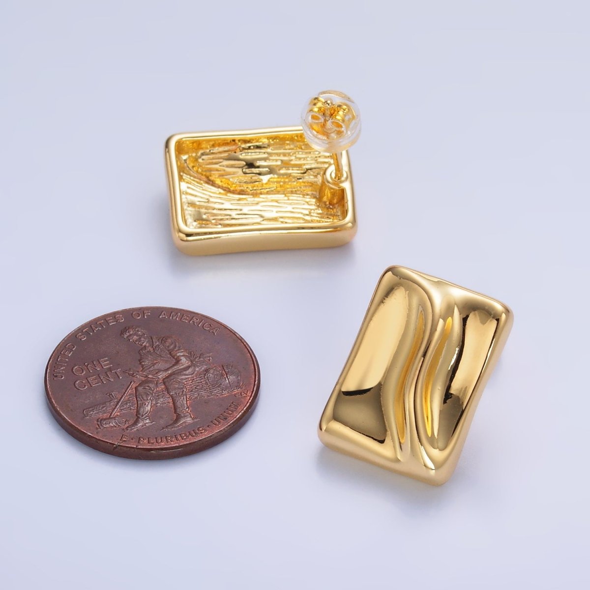 24K Gold Filled Molten Rectangular Stud Earrings in Gold & Silver | AB794 AB795