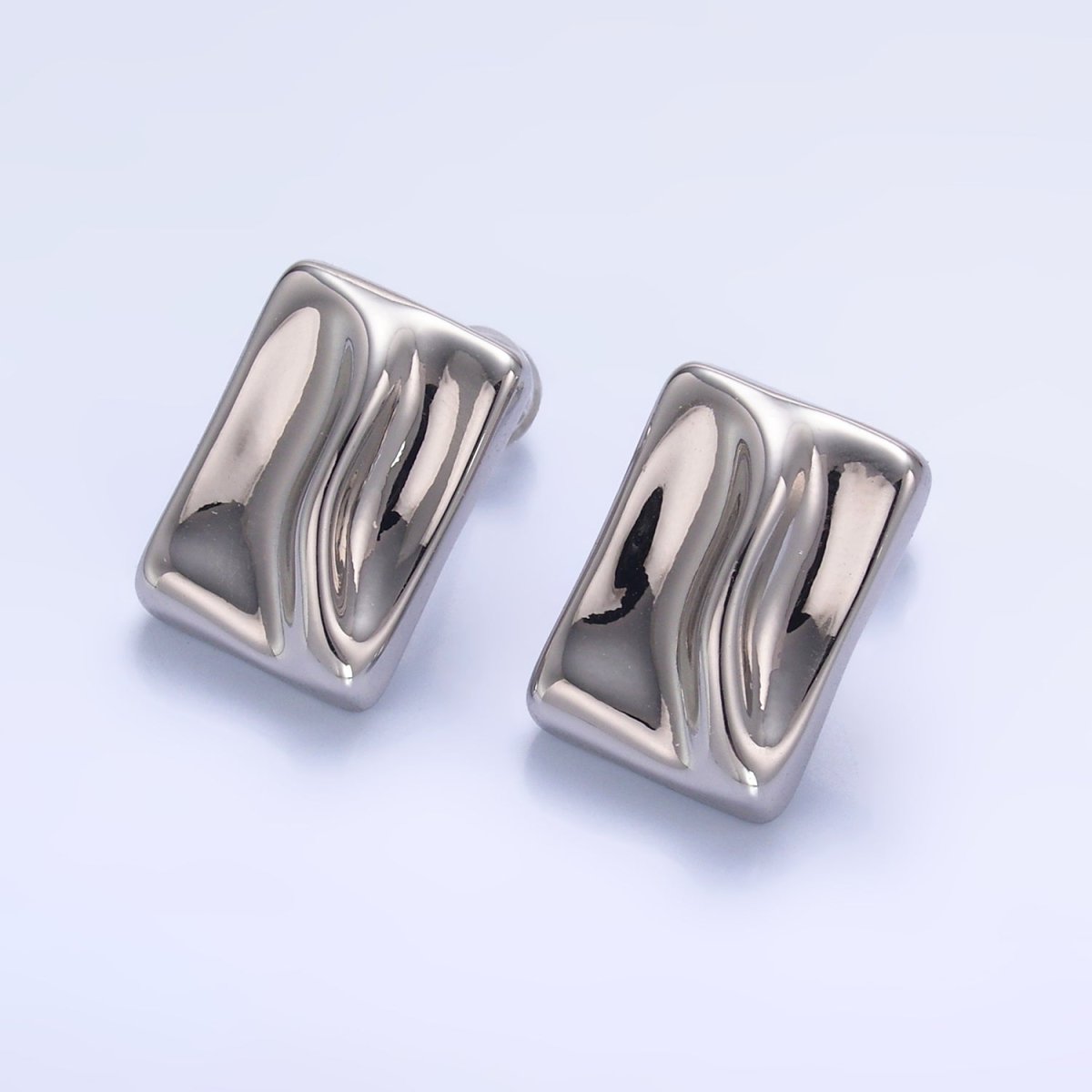 24K Gold Filled Molten Rectangular Stud Earrings in Gold & Silver | AB794 AB795