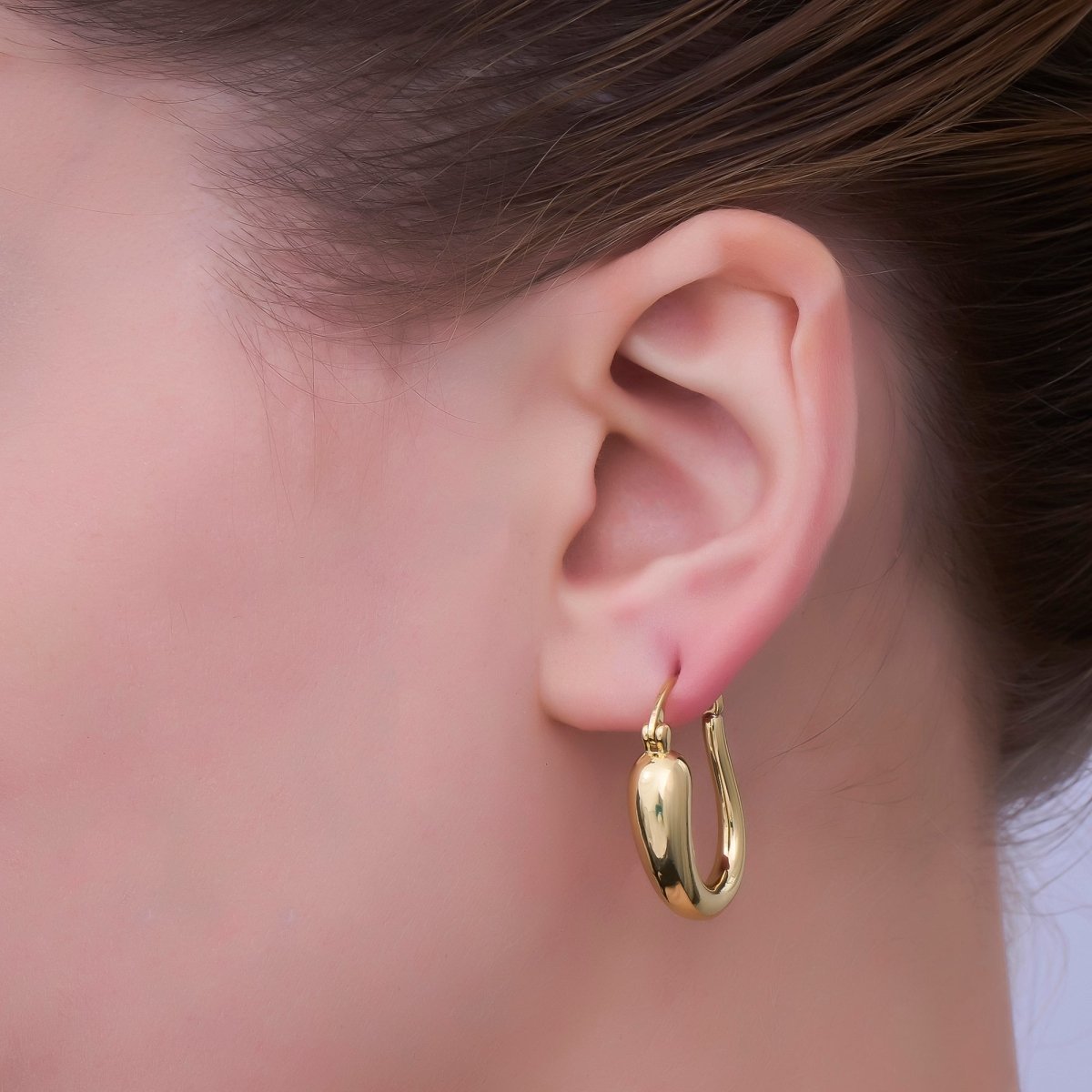 24K Gold Filled Molten U - Shaped Latch Hoop Earrings | AD1207 - DLUXCA