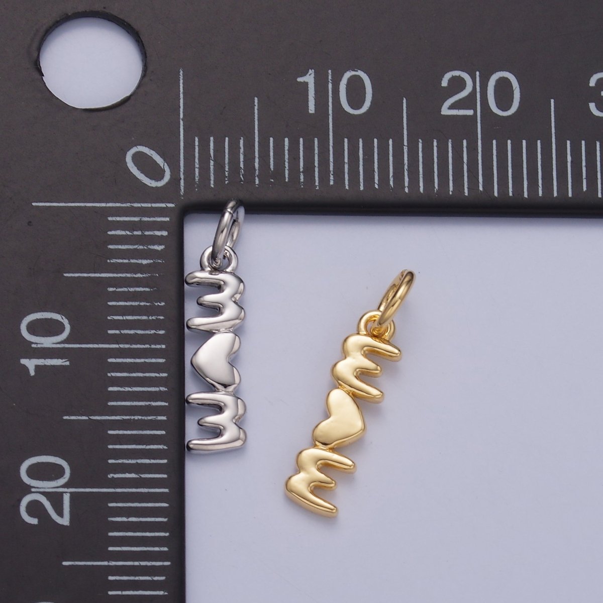 24K Gold Filled "MOM" Heart Script Charm in Gold & Silver | W789