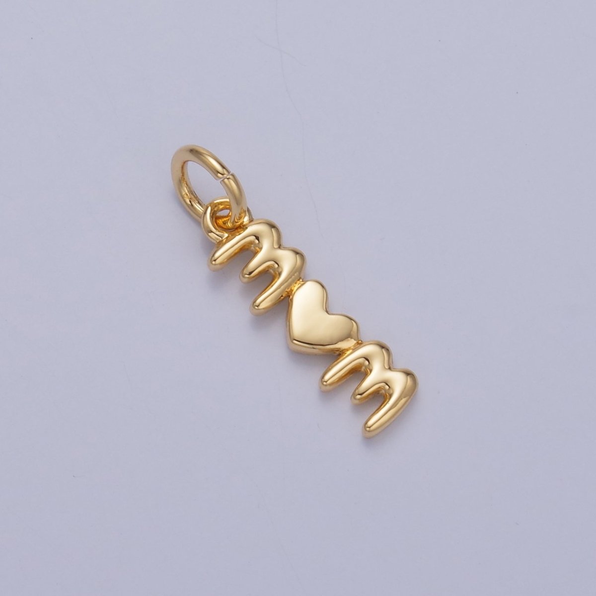 24K Gold Filled "MOM" Heart Script Charm in Gold & Silver | W789