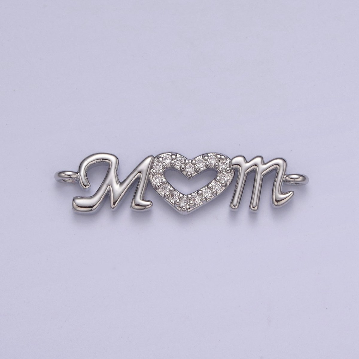 24K Gold Filled Mom Link Connector Silver Micro Pave CZ Heart Charm Connector Mother with Heart Micro Pave CZ Connector  F-815 F-816