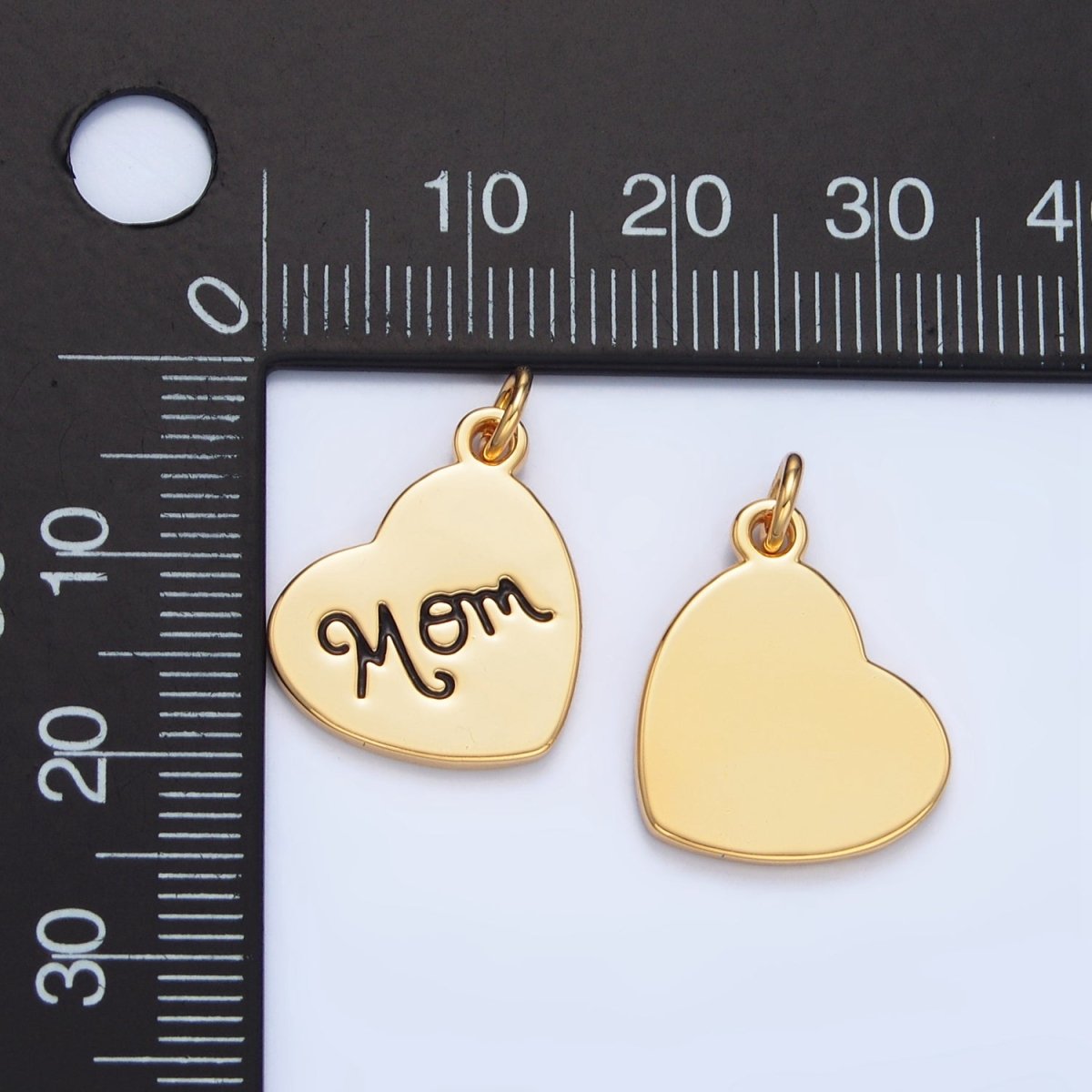 24K Gold Filled "MOM" Script Enamel Heart Charm | X612