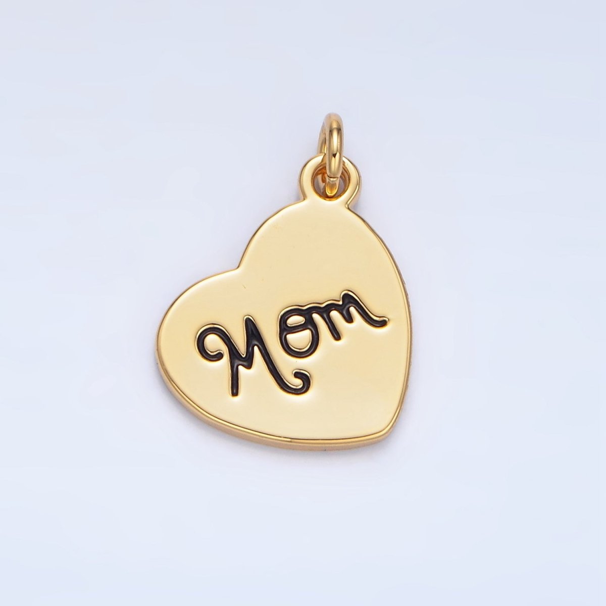 24K Gold Filled "MOM" Script Enamel Heart Charm | X612