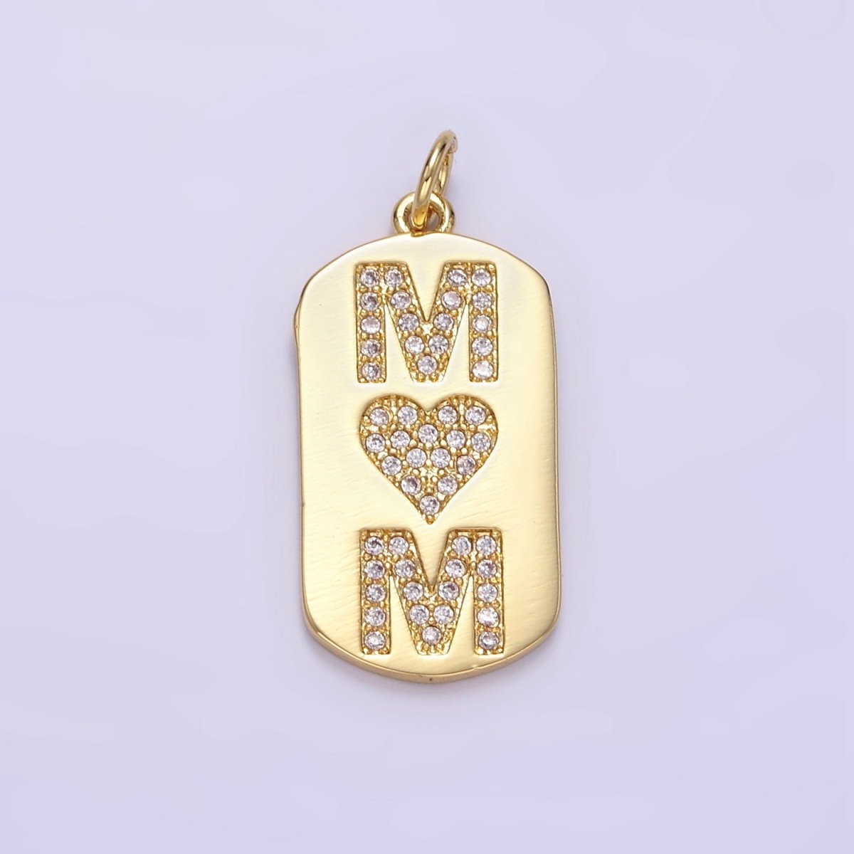 24K Gold Filled "MOM" Script Micro Paved CZ Tag Charm | E349