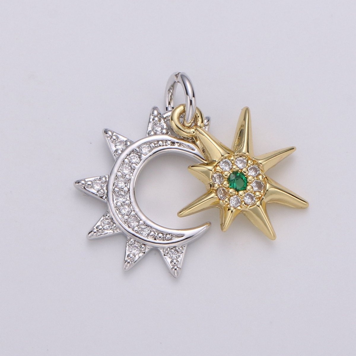 24K Gold Filled Moon Charm, Crescent Moon Pendant, Micro Pave Star Necklace, Dainty Gold Celestial Jewelry Making Supply Aurora Necklace D-446 - D-449