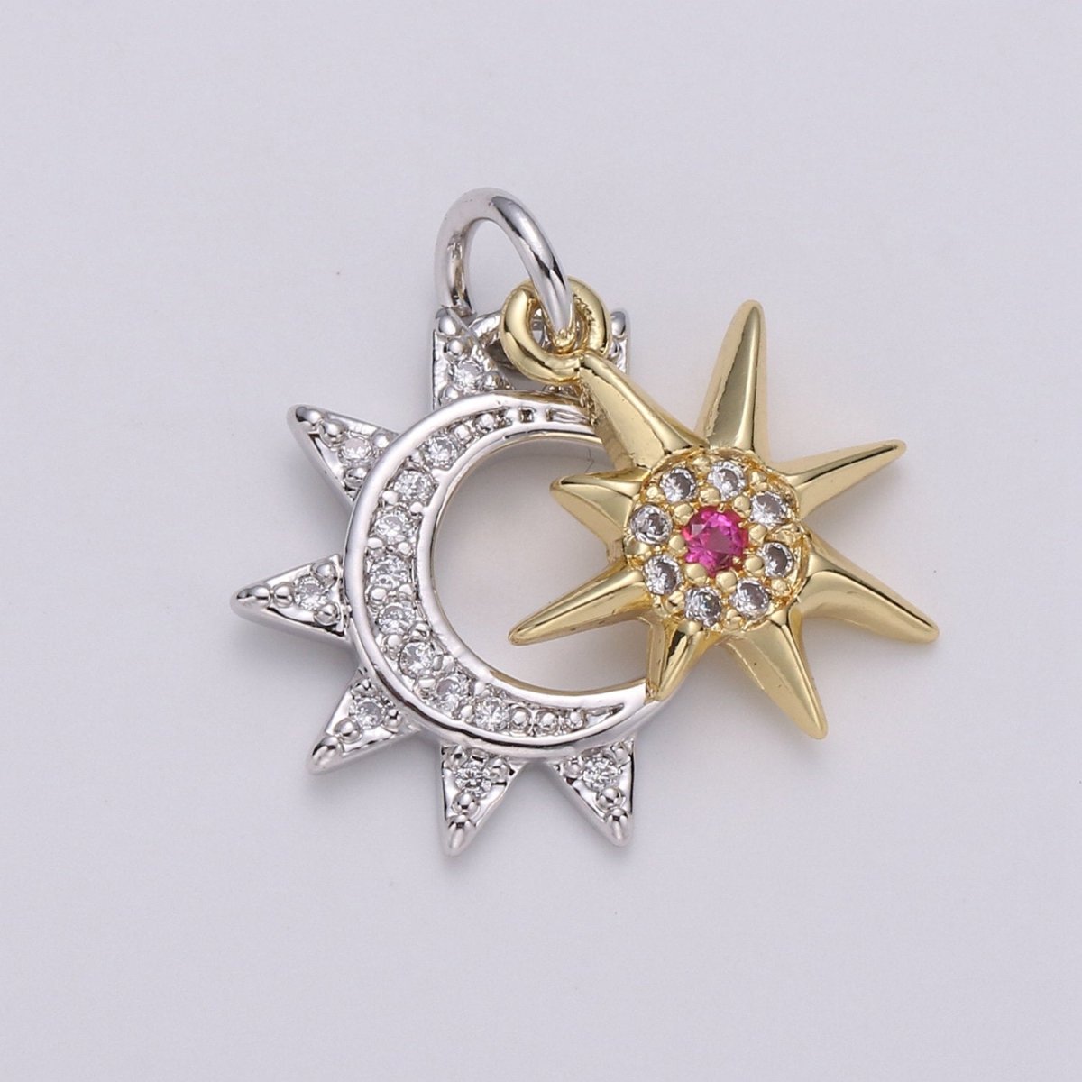 24K Gold Filled Moon Charm, Crescent Moon Pendant, Micro Pave Star Necklace, Dainty Gold Celestial Jewelry Making Supply Aurora Necklace D-446 - D-449