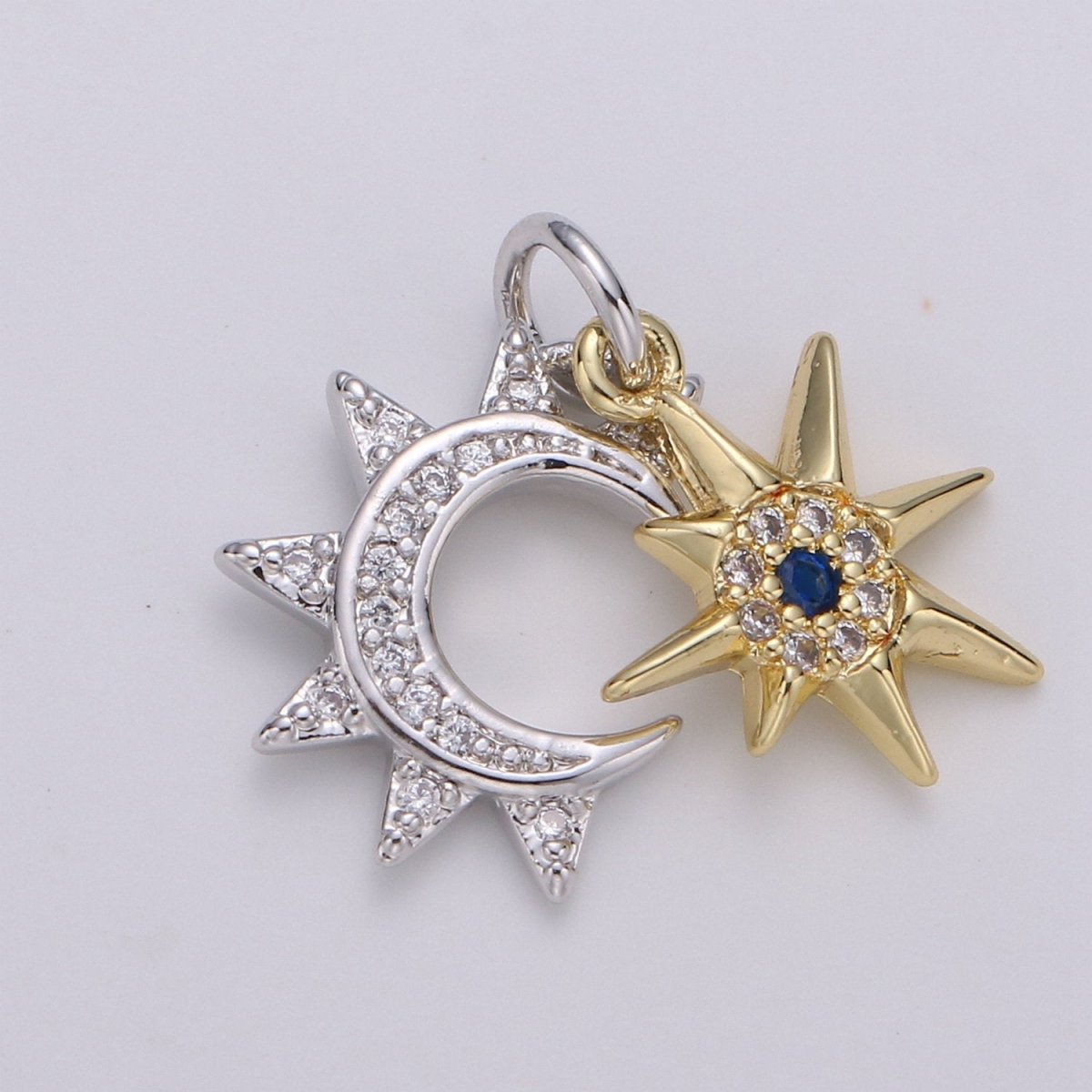 24K Gold Filled Moon Charm, Crescent Moon Pendant, Micro Pave Star Necklace, Dainty Gold Celestial Jewelry Making Supply Aurora Necklace D-446 - D-449