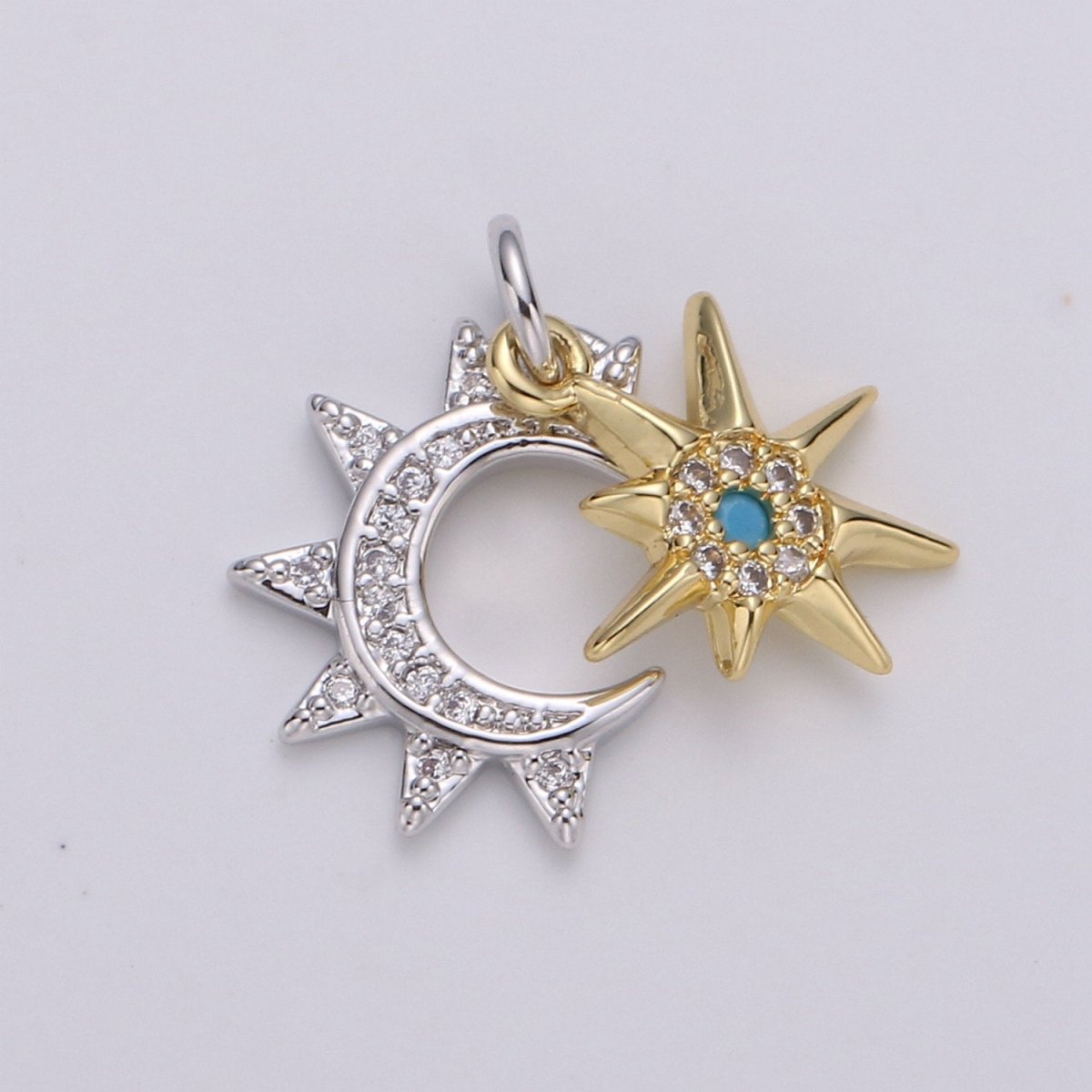 24K Gold Filled Moon Charm, Crescent Moon Pendant, Micro Pave Star Necklace, Dainty Gold Celestial Jewelry Making Supply Aurora Necklace D-446 - D-449