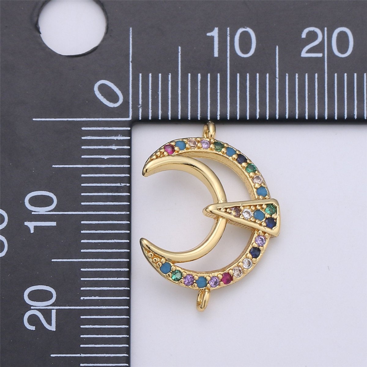 24k gold filled Moon Connector Rainbow Micro Pave Crescent Moon Charm Connector for Bracelet Necklace Earring Component F-332 - DLUXCA