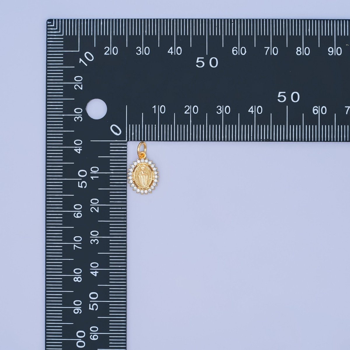 24K Gold Filled Mother Mary Micro Paved CZ Oval Mini Charm | M804 - DLUXCA