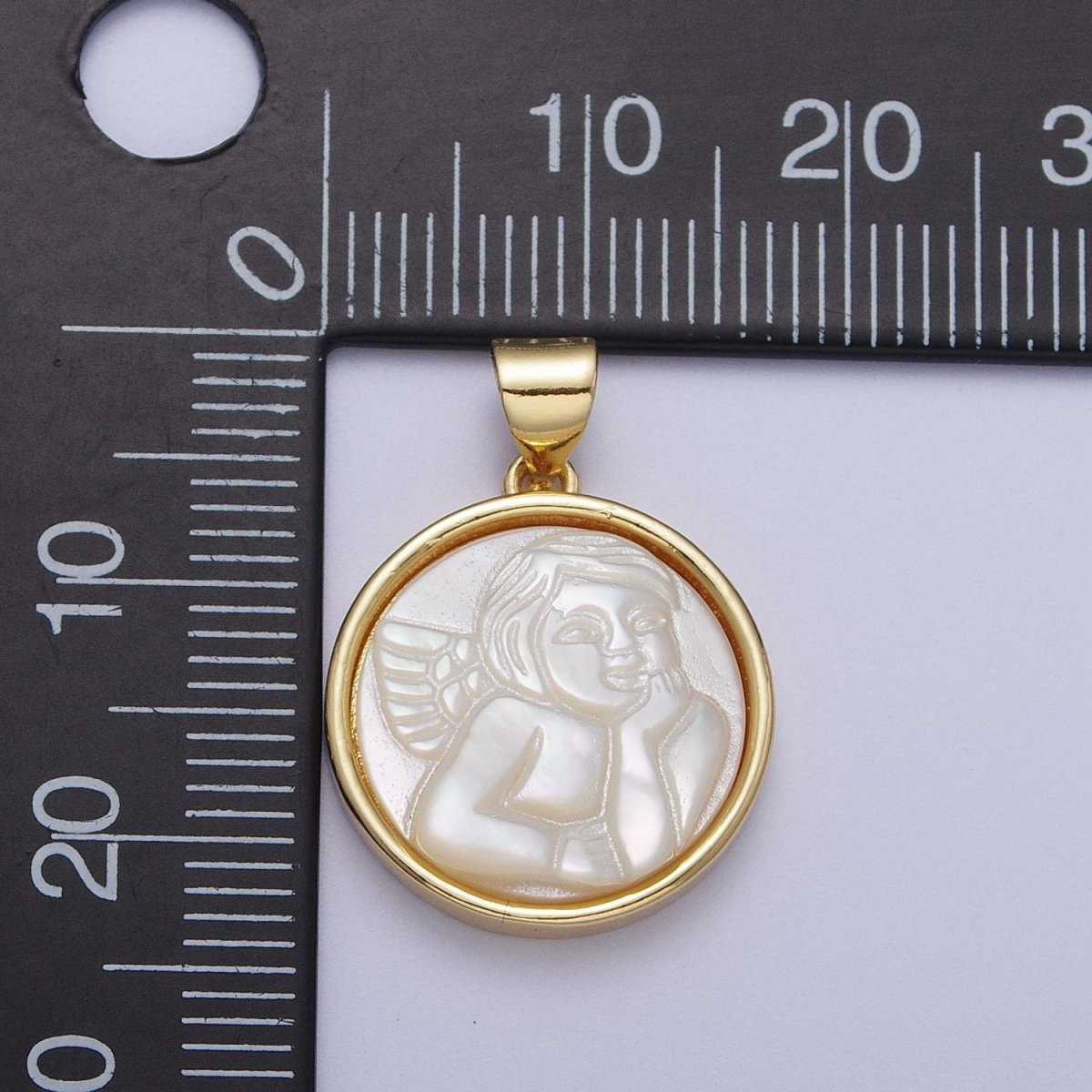 24K Gold Filled Mother of Pearl Religious Lady Guadalupe, Cherub Angel, Saint Jude Round Pendant I-060 I-072 I-077