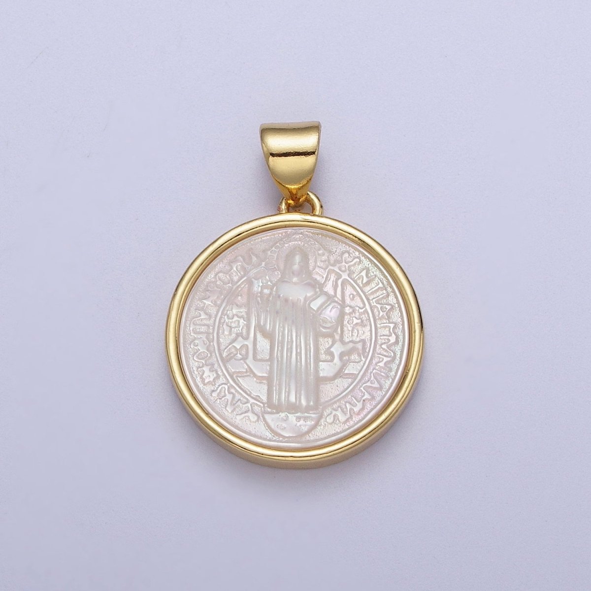 24K Gold Filled Mother of Pearl Religious Lady Guadalupe, Cherub Angel, Saint Jude Round Pendant I-060 I-072 I-077