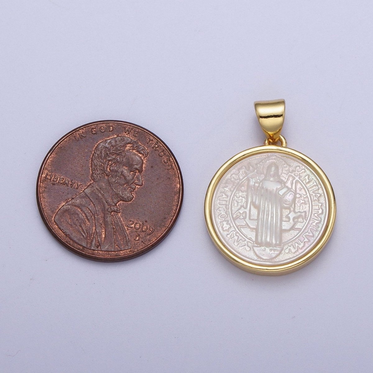 24K Gold Filled Mother of Pearl Religious Lady Guadalupe, Cherub Angel, Saint Jude Round Pendant I-060 I-072 I-077