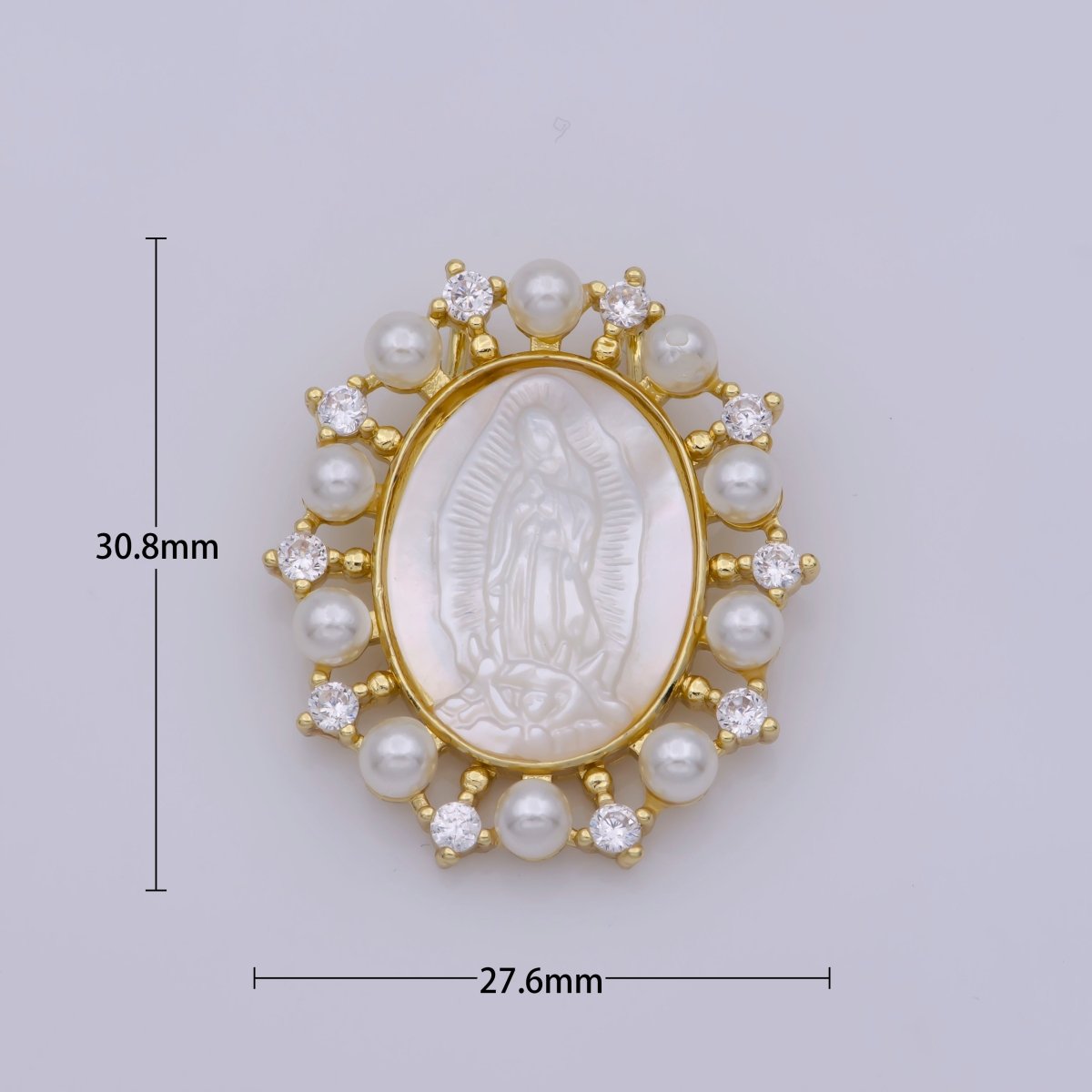 24K Gold Filled Mother of Pearl Virgin Mary Lady Guadalupe Oval Charm in Gold & Silver | M-919 M-920