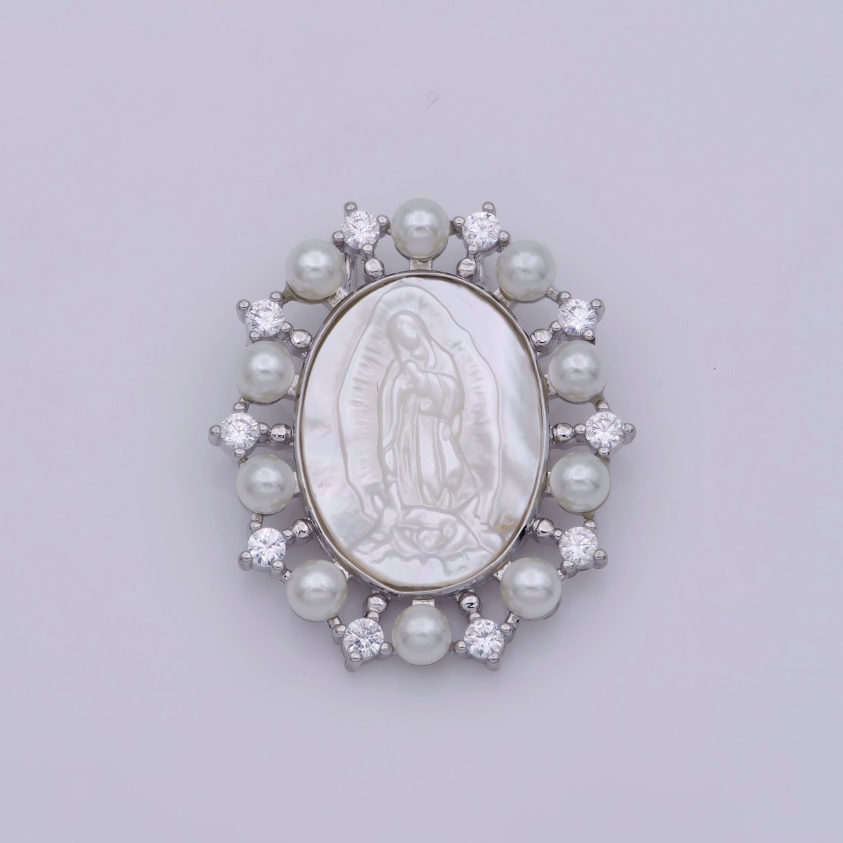 24K Gold Filled Mother of Pearl Virgin Mary Lady Guadalupe Oval Charm in Gold & Silver | M-919 M-920