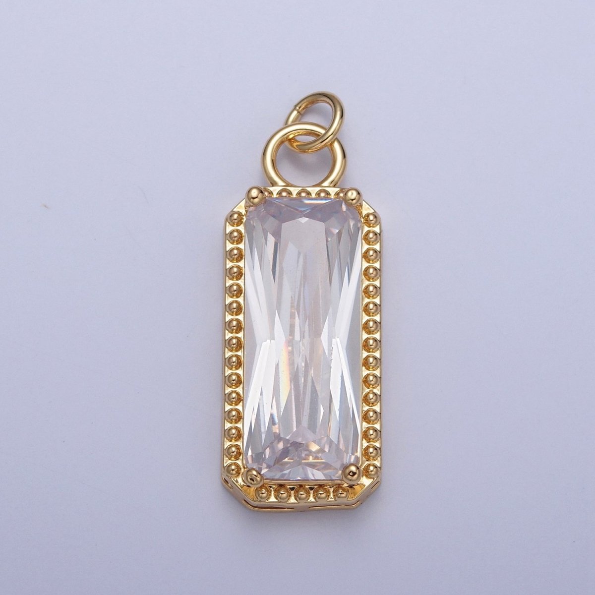 24K Gold Filled Multicolor Baguette Cubic Zirconia Beaded Charm For Jewelry Making X042-X049
