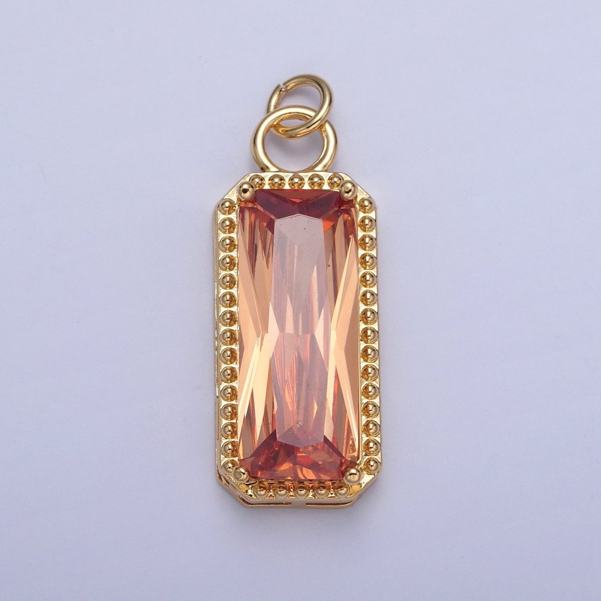 24K Gold Filled Multicolor Baguette Cubic Zirconia Beaded Charm For Jewelry Making X042-X049