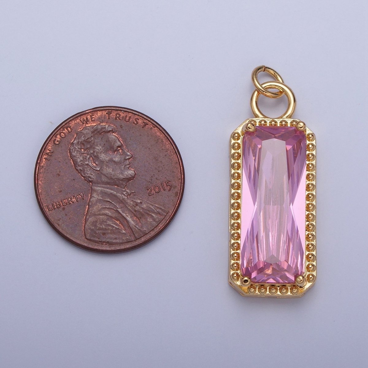 24K Gold Filled Multicolor Baguette Cubic Zirconia Beaded Charm For Jewelry Making X042-X049