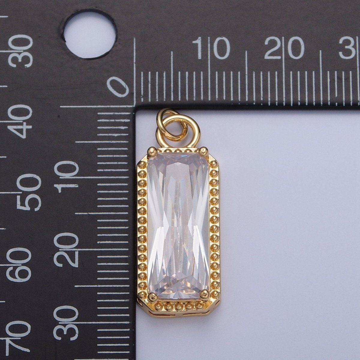 24K Gold Filled Multicolor Baguette Cubic Zirconia Beaded Charm For Jewelry Making X042-X049