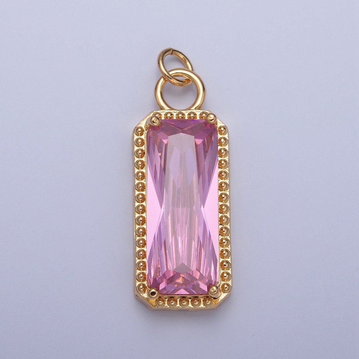 24K Gold Filled Multicolor Baguette Cubic Zirconia Beaded Charm For Jewelry Making X042-X049