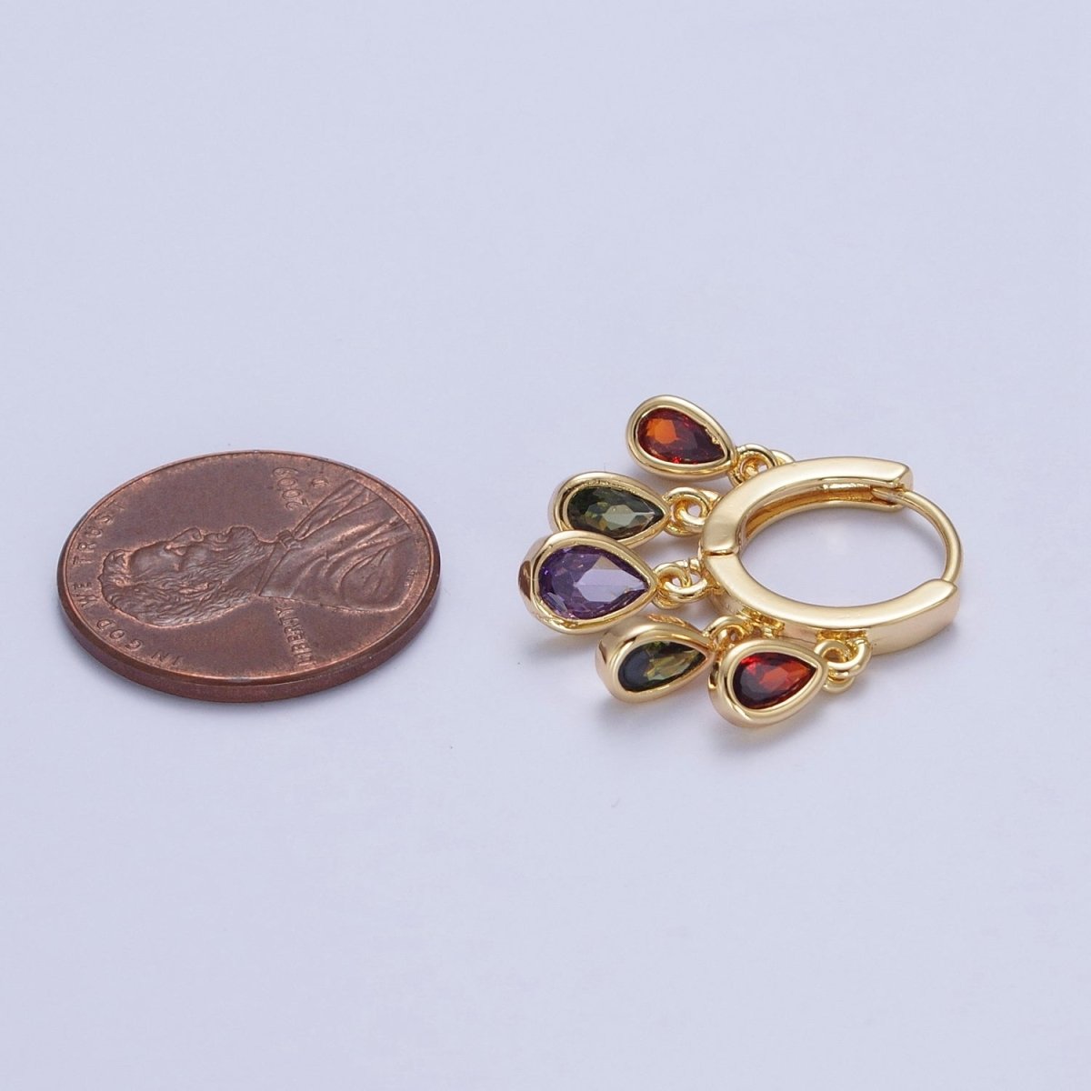 24K Gold Filled Multicolor Teardrop CZ Drop Huggie Earrings | T189