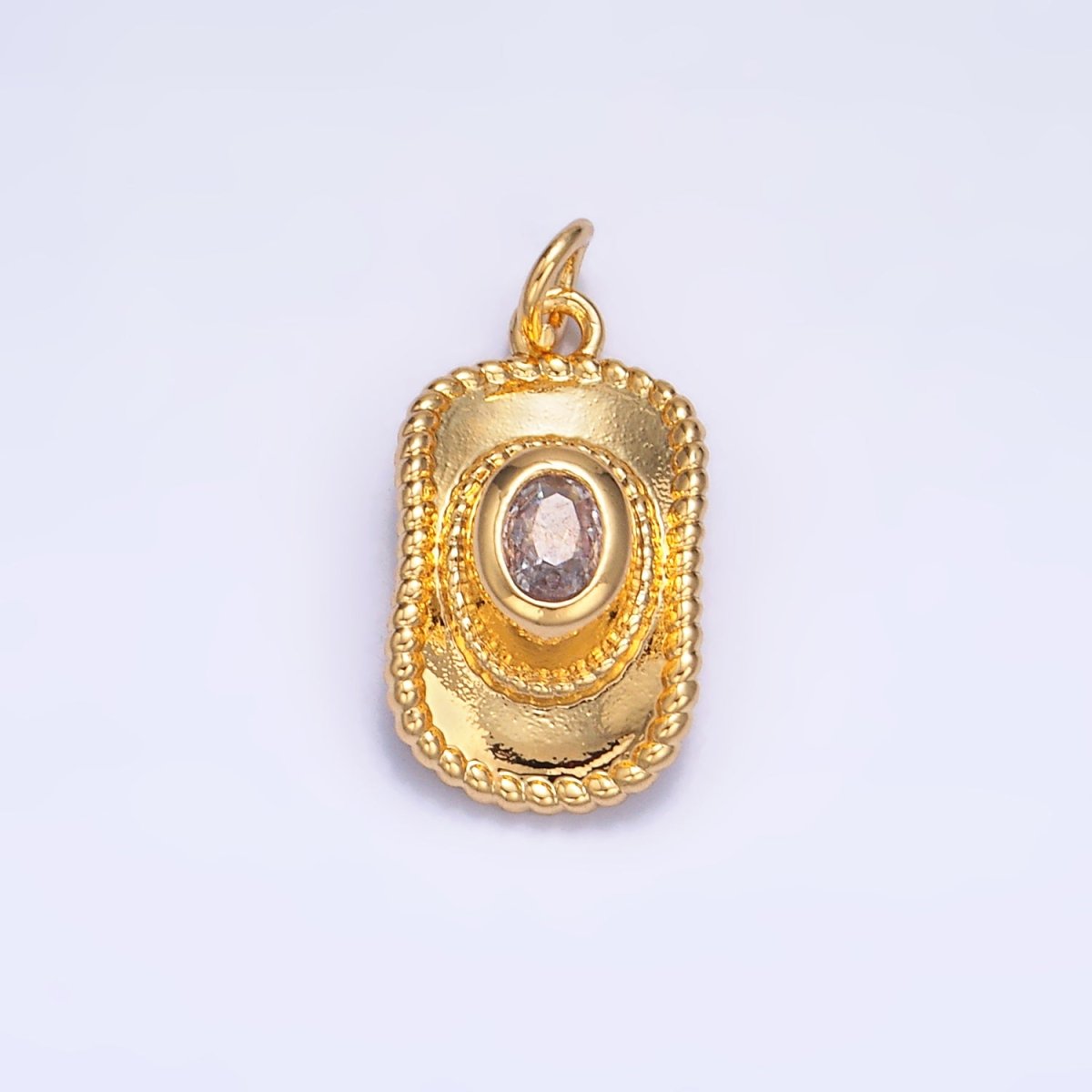 24K Gold Filled Multidimensional 3D Clear CZ Cowboy Hat Charm in Gold & Silver | W367