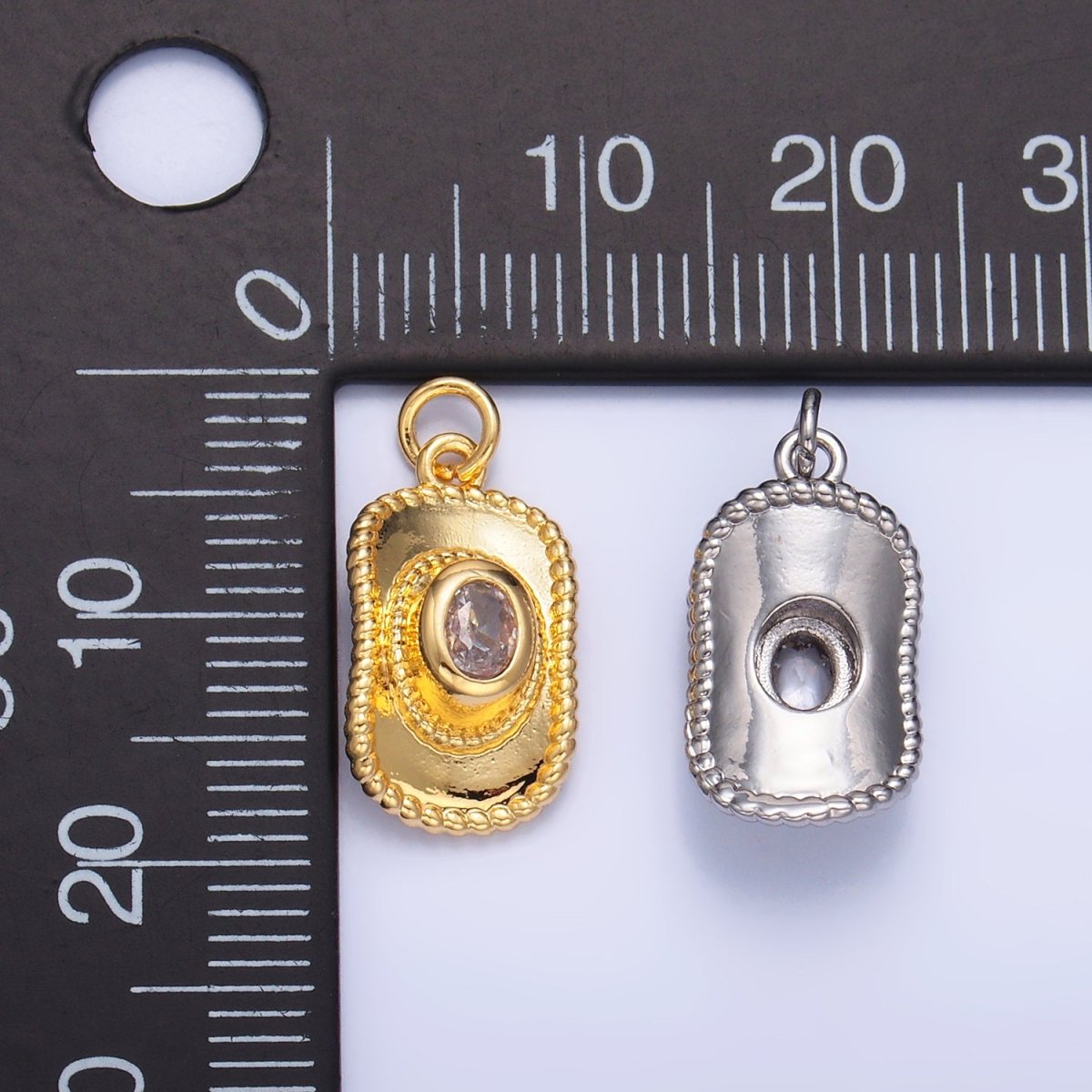24K Gold Filled Multidimensional 3D Clear CZ Cowboy Hat Charm in Gold & Silver | W367