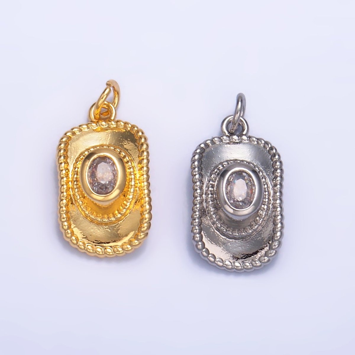 24K Gold Filled Multidimensional 3D Clear CZ Cowboy Hat Charm in Gold & Silver | W367