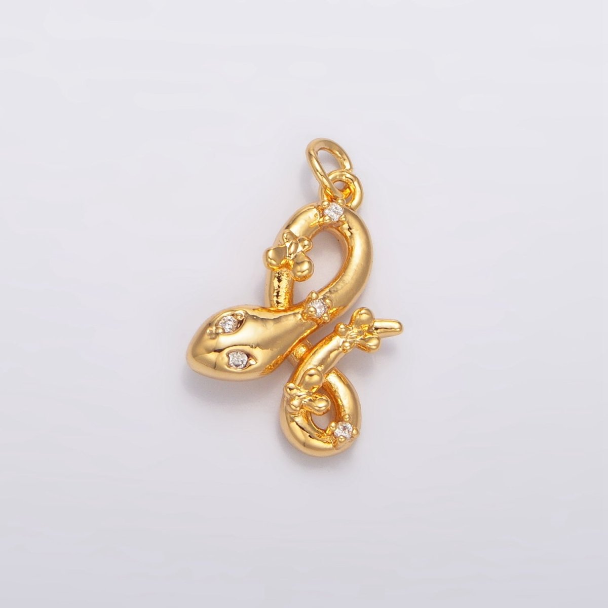 24K Gold Filled Multidimensional Clear, Green CZ Serpent Snake Animal Charm in Gold & Silver | W046