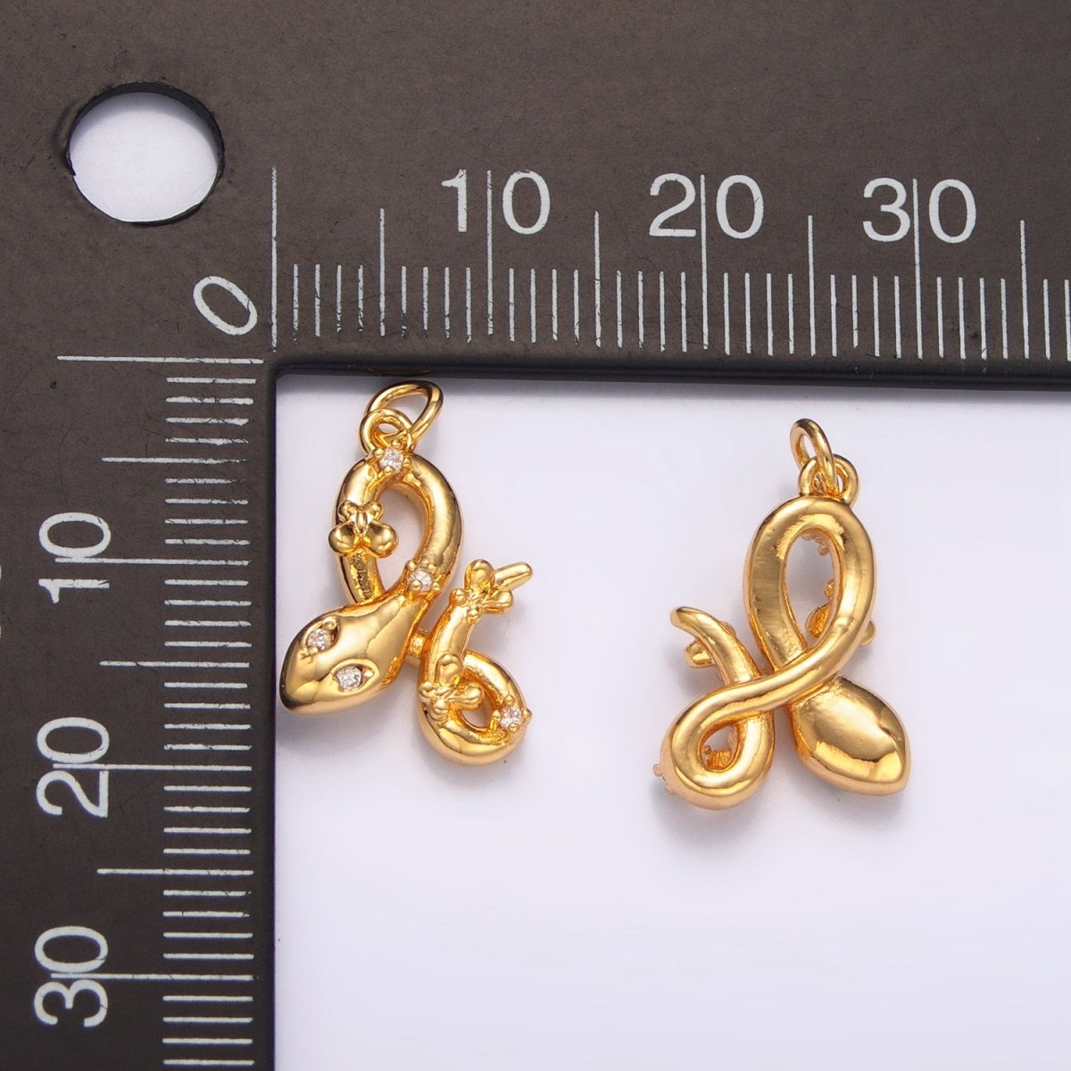 24K Gold Filled Multidimensional Clear, Green CZ Serpent Snake Animal Charm in Gold & Silver | W046