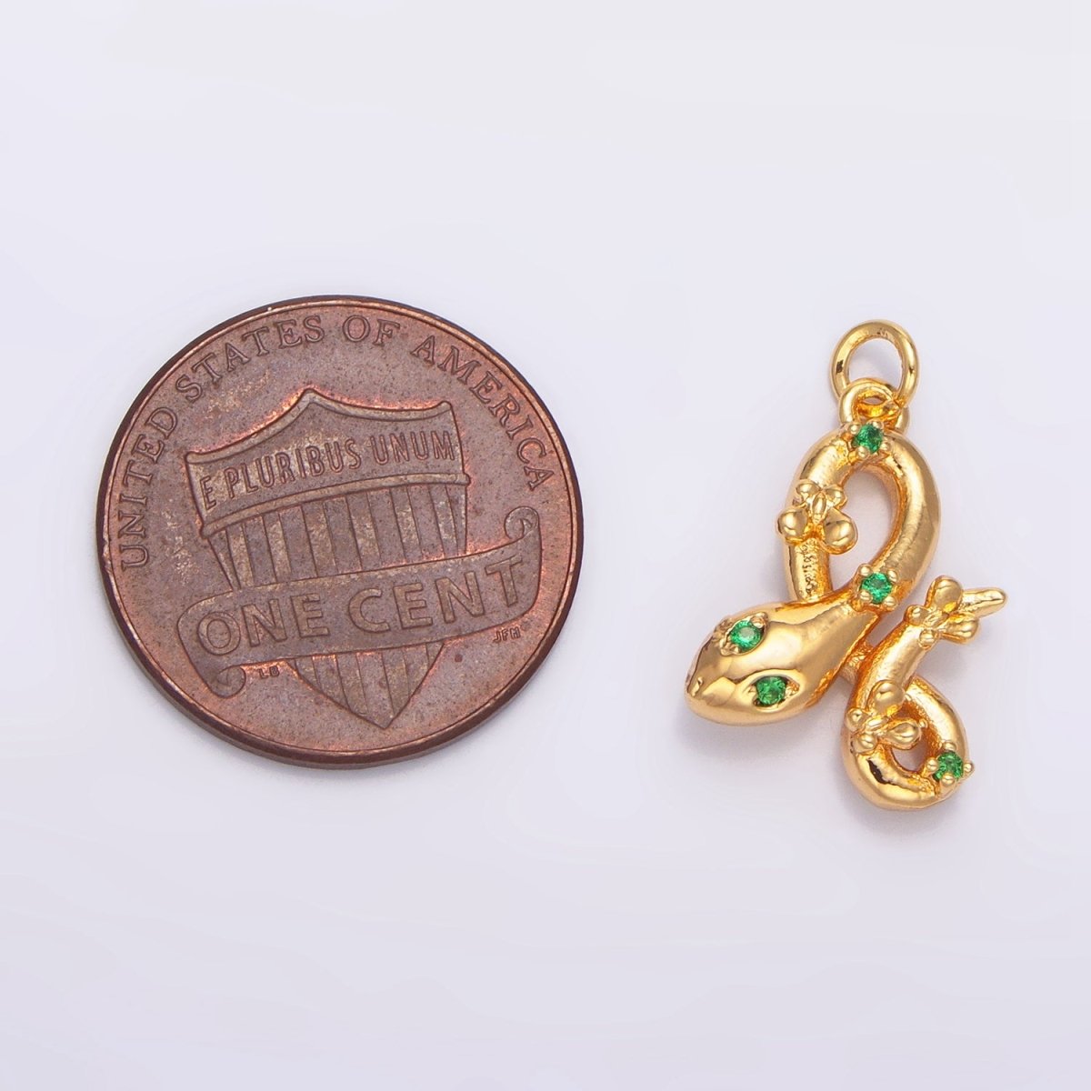 24K Gold Filled Multidimensional Clear, Green CZ Serpent Snake Animal Charm in Gold & Silver | W046