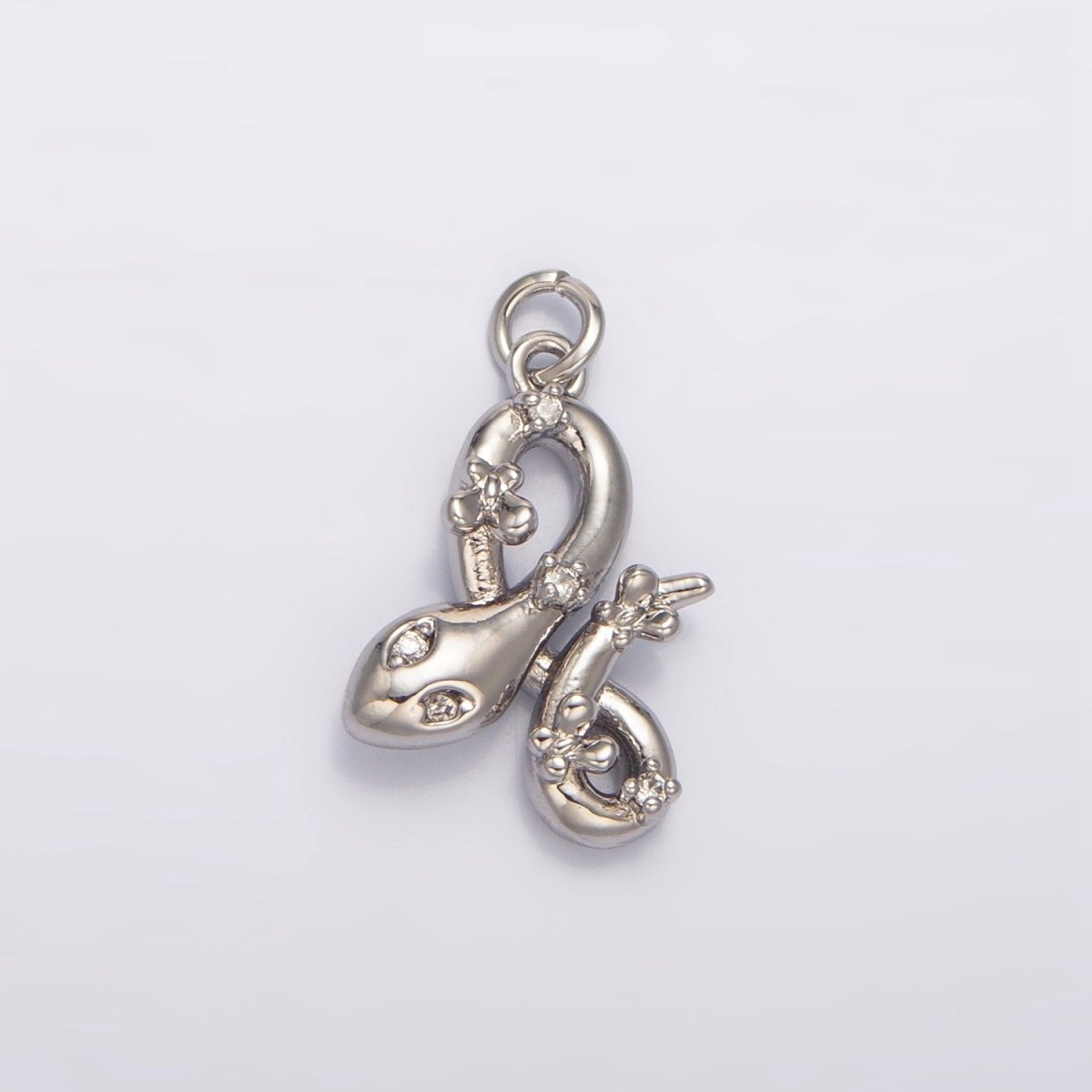 24K Gold Filled Multidimensional Clear, Green CZ Serpent Snake Animal Charm in Gold & Silver | W046