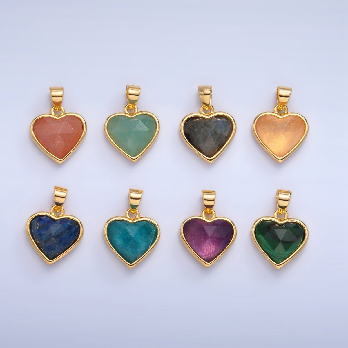 24K Gold Filled Multidimensional Gemstone Heart Bezel Pendant | AA1027 - AA1030