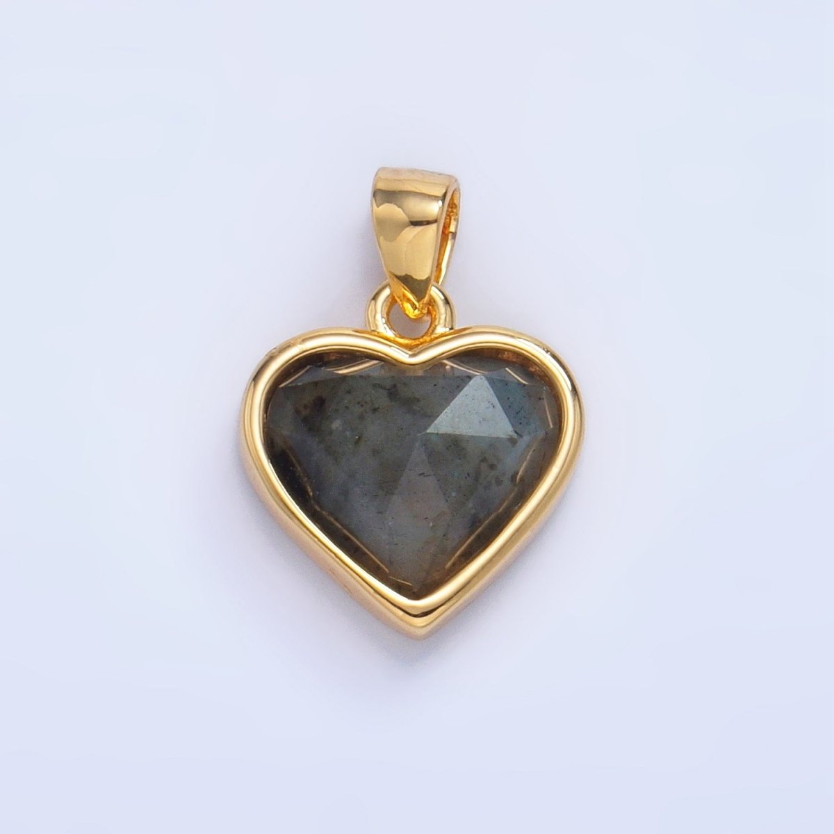 24K Gold Filled Multidimensional Gemstone Heart Bezel Pendant | AA1027 - AA1030