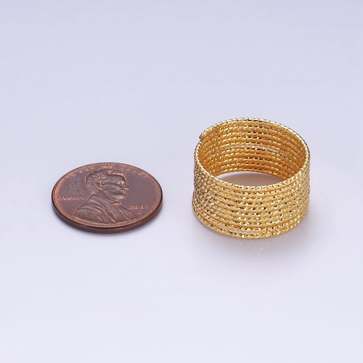 24K Gold Filled Multifaceted Line-Textured Wide Multiple Wide Band Ray Ring | O-612 - DLUXCA