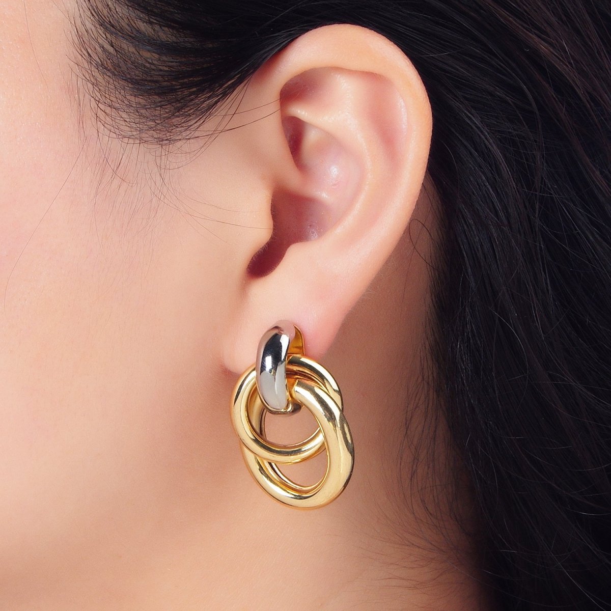 24K Gold Filled Multiple Band Drop Stud Earrings in Gold, Silver & Mixed Metal | AD697 AD698 AD699