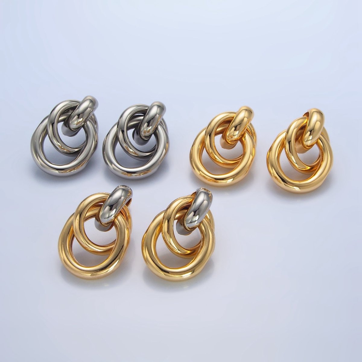 24K Gold Filled Multiple Band Drop Stud Earrings in Gold, Silver & Mixed Metal | AD697 AD698 AD699
