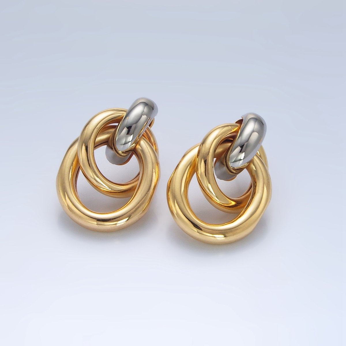 24K Gold Filled Multiple Band Drop Stud Earrings in Gold, Silver & Mixed Metal | AD697 AD698 AD699