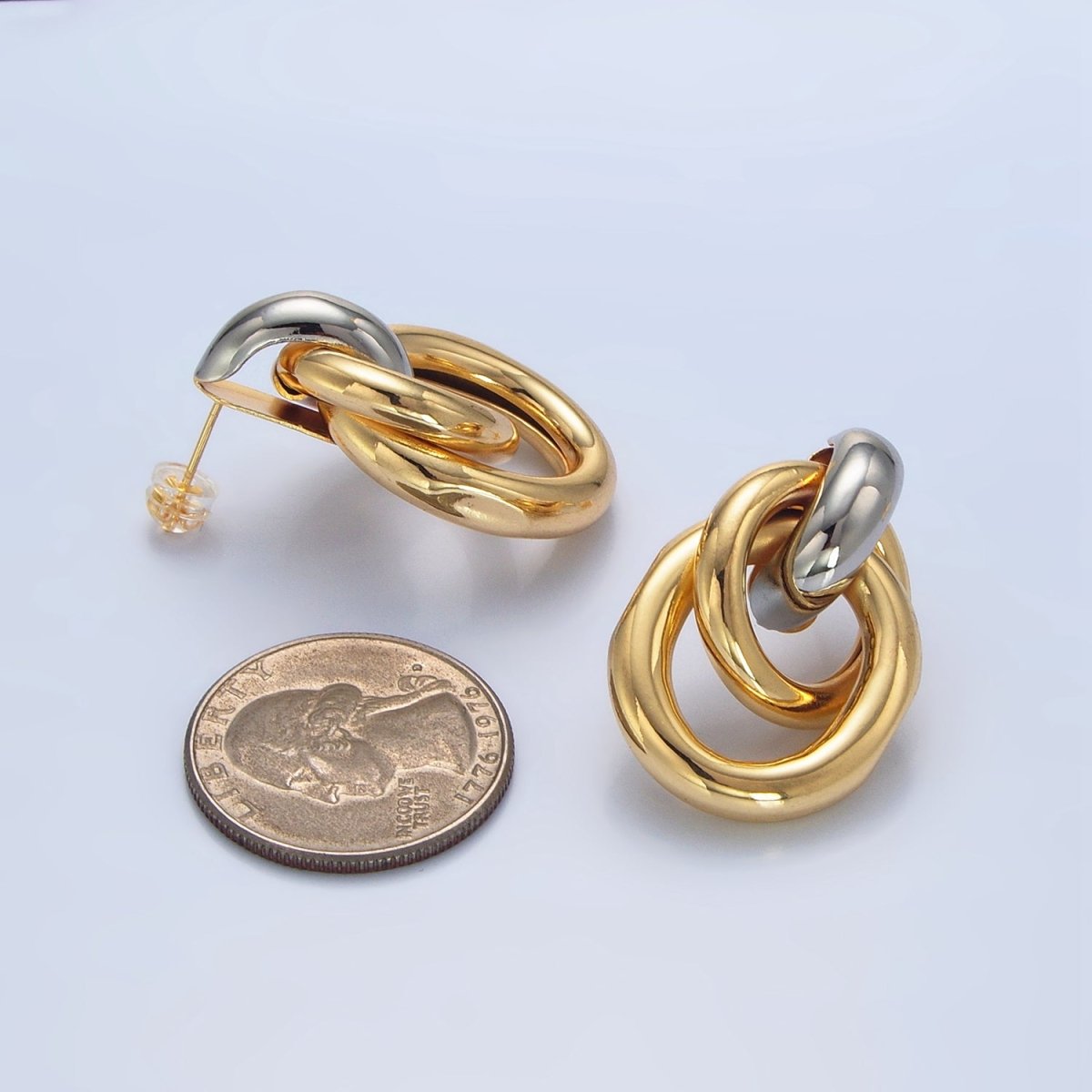 24K Gold Filled Multiple Band Drop Stud Earrings in Gold, Silver & Mixed Metal | AD697 AD698 AD699