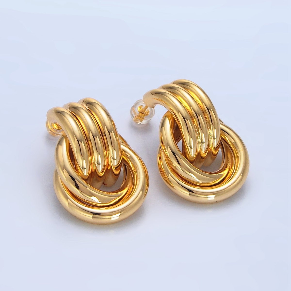 24K Gold Filled Multiple Circular Band Door Knocker Drop Stud Earrings in Gold, Silver & Mixed Metal | AD694 - AD696