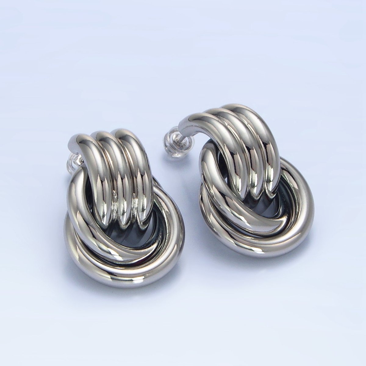 24K Gold Filled Multiple Circular Band Door Knocker Drop Stud Earrings in Gold, Silver & Mixed Metal | AD694 - AD696