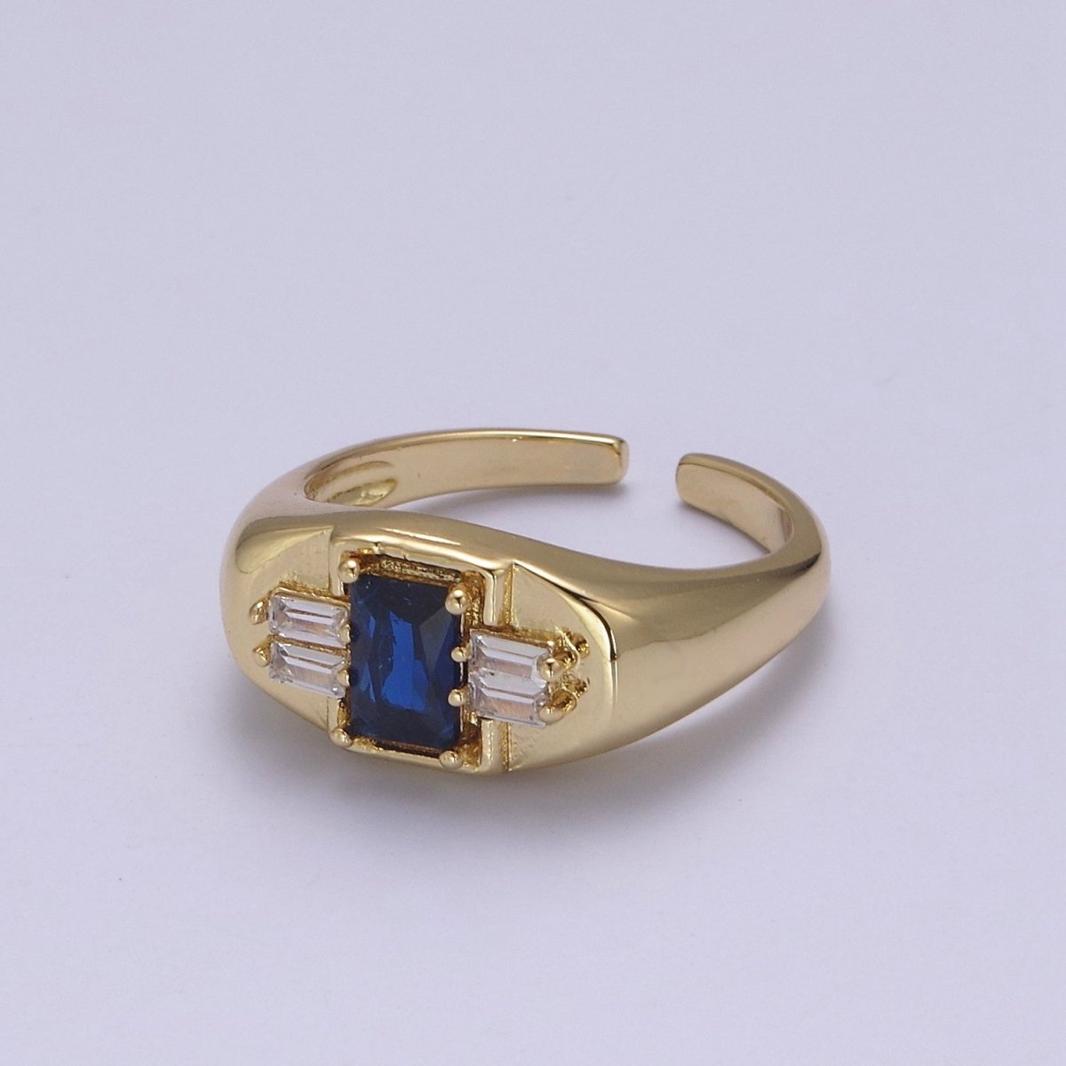 24K Gold Filled Multiple Color Crystal Cubic Zirconia CZ Cuff Ring, Minimalist Clear Baguette Signet Adjustable Ring  S-327~S-330 S-335~S-338