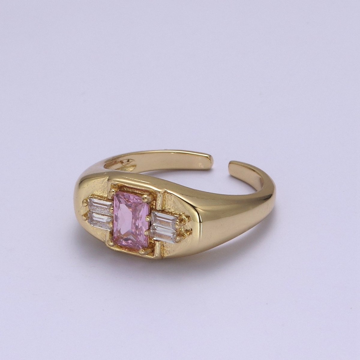 24K Gold Filled Multiple Color Crystal Cubic Zirconia CZ Cuff Ring, Minimalist Clear Baguette Signet Adjustable Ring  S-327~S-330 S-335~S-338