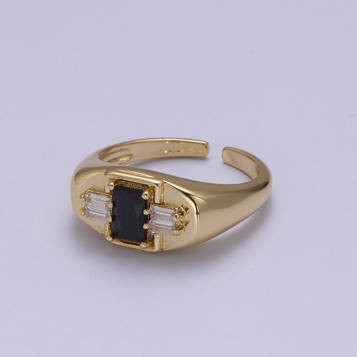 24K Gold Filled Multiple Color Crystal Cubic Zirconia CZ Cuff Ring, Minimalist Clear Baguette Signet Adjustable Ring  S-327~S-330 S-335~S-338