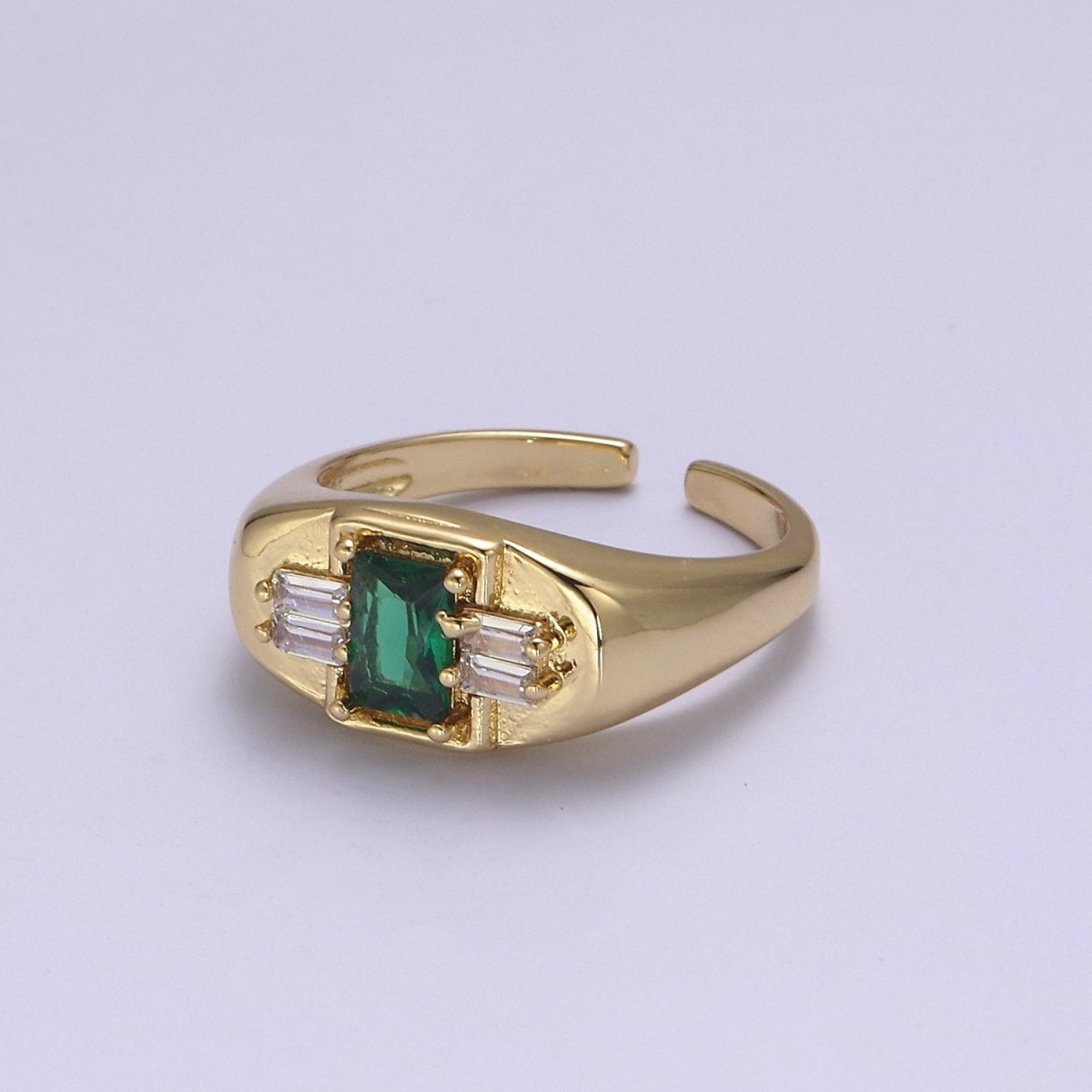 24K Gold Filled Multiple Color Crystal Cubic Zirconia CZ Cuff Ring, Minimalist Clear Baguette Signet Adjustable Ring  S-327~S-330 S-335~S-338