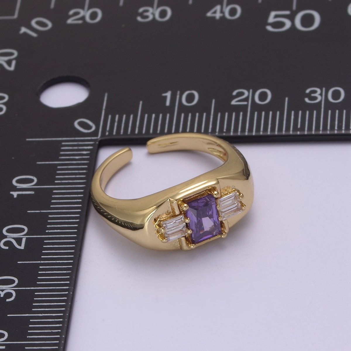 24K Gold Filled Multiple Color Crystal Cubic Zirconia CZ Cuff Ring, Minimalist Clear Baguette Signet Adjustable Ring  S-327~S-330 S-335~S-338